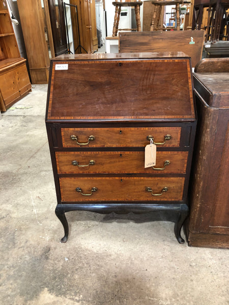 Vintage Oak Bureau with Inlaid Edging