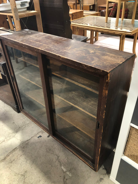 Antique Stained Oak Glass Bookcase