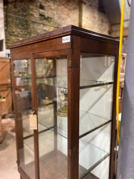 Tall Early 20th Century Oak Display Cabinet on Wheels