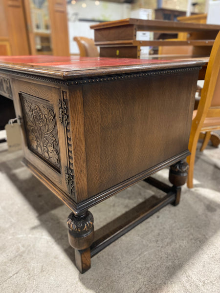 Carved Oak Leather Topped Desk