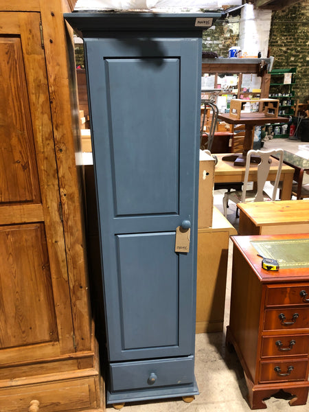 Slim Blue Painted Pine Storage Cupboard