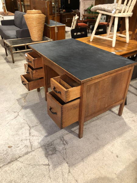 Vintage Oak Pedestal Teachers Desk
