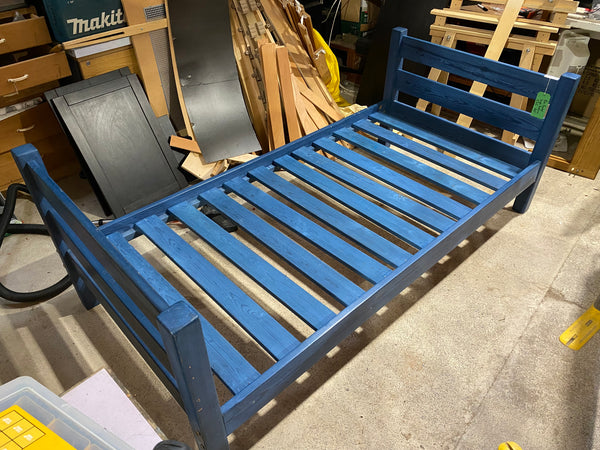 REF - Blue Painted Wooden Single Bedframe
