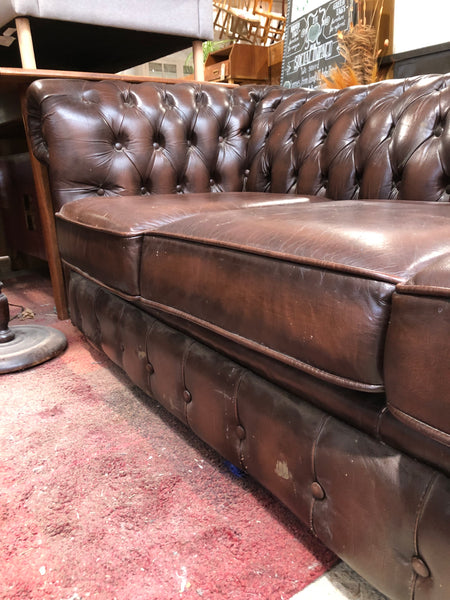Brown Leather Chesterfield Style Sofa-bed