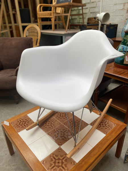 Eames Style White Plastic Rocking Chair