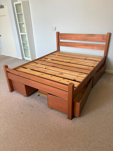 REF - Pine King Size Bed Frame With Storage Drawers
