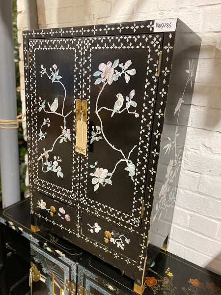 Chinese Mother of Pearl Black Lacquer Medicine Cabinet