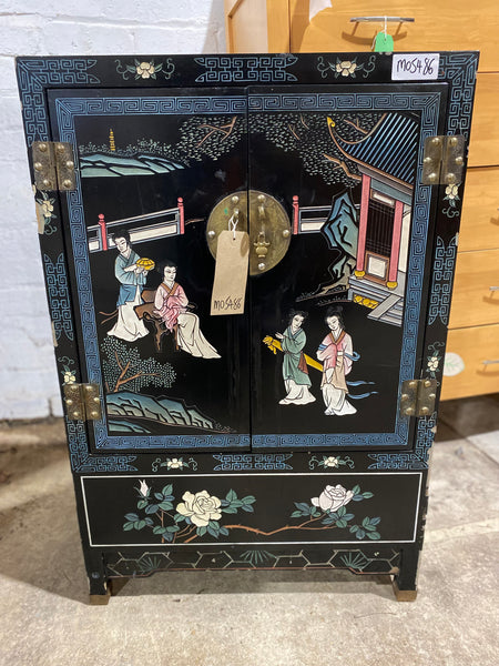 Chinese Mother of Pearl Black Lacquer Medicine Cabinet