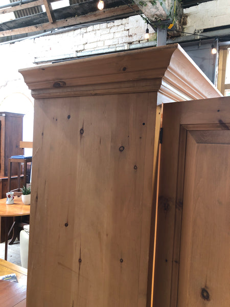 Rustic Pine Four Part Double Wardrobe with Storage Drawer