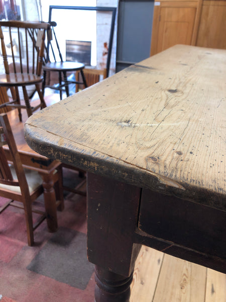 Antique Pine Farmhouse Table with Drawer