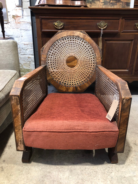 Art Deco Cane & Walnut Framed Armchair