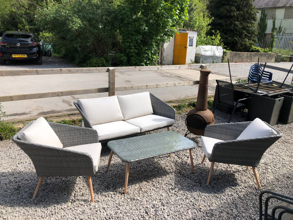 Grey Woven Outdoor Sofa, 2 Chairs & Table