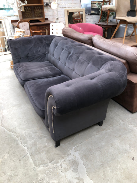 Chesterfield Style Grey Velvet Sofa