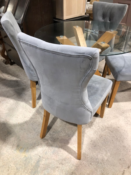 Glass Circular Dining Table & 4 Faux Suede Chairs