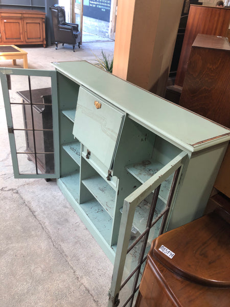 Vintage Mint Green Painted Display Cabinet with Bureau