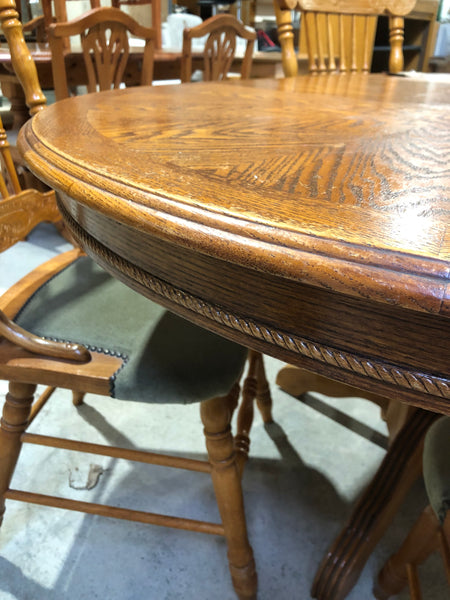 Ornate Solid Oak Extendable Dining Table & 4 Chairs