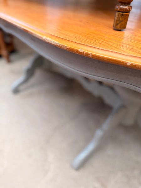 Oak Oval Dining Table With Grey Painted Pedestal Base
