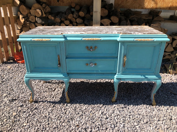 Marble Topped Blue Painted Sideboard (PROJECT)