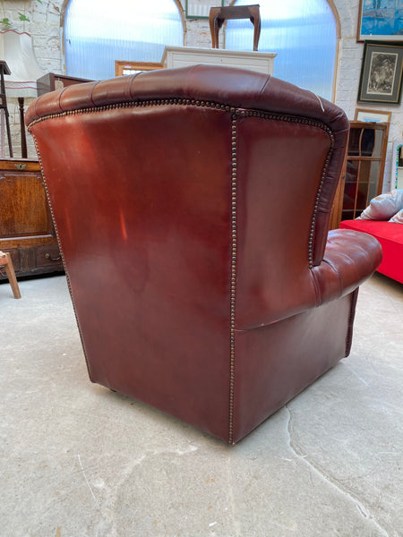 GHC - Chesterfield Style Oxblood Leather Wingback Armchair
