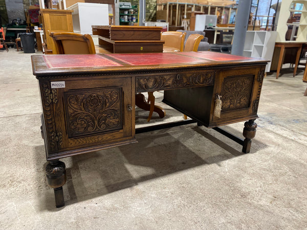 Carved Oak Leather Topped Desk