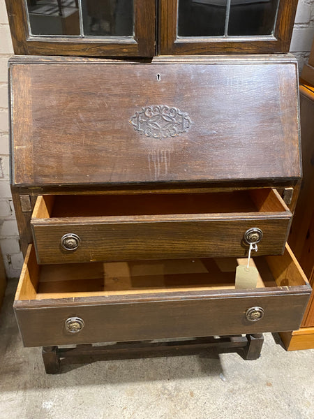 Tall Oak Bureau Display Cabinet