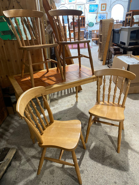 REF - Wooden Tiled Top Table and Four Chairs