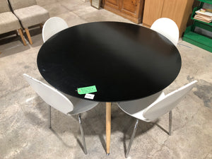 Black Circular Dining Table & 4 White Chairs