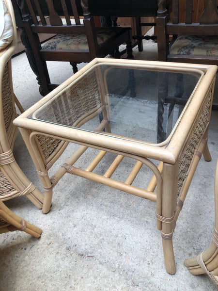 Bamboo Chair Pair, Coffee Table & Footstool