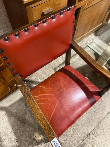 Oak Leather Studded Detail Armchair