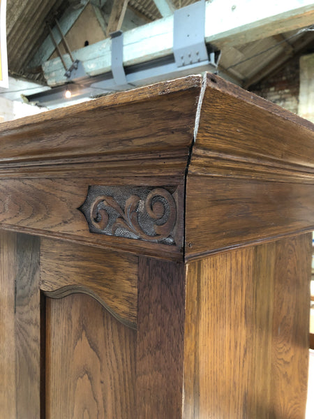 Antique Oak Carved Detail Wardrobe with Mirror