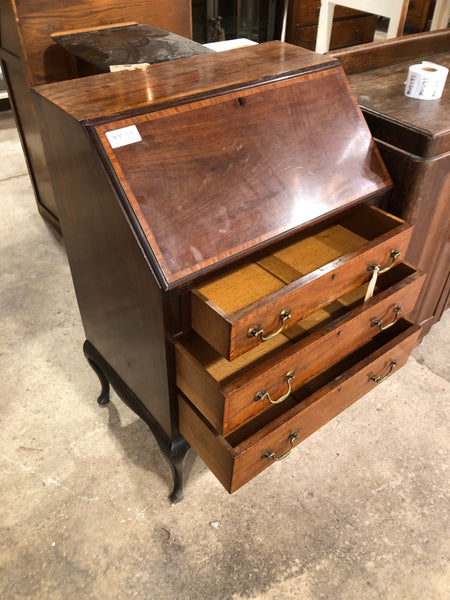 Vintage Oak Bureau with Inlaid Edging