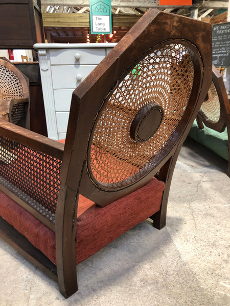 Art Deco Cane & Walnut Framed Armchair