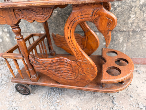 Victorian Ornate Hand Carved Swan Drinks Trolley