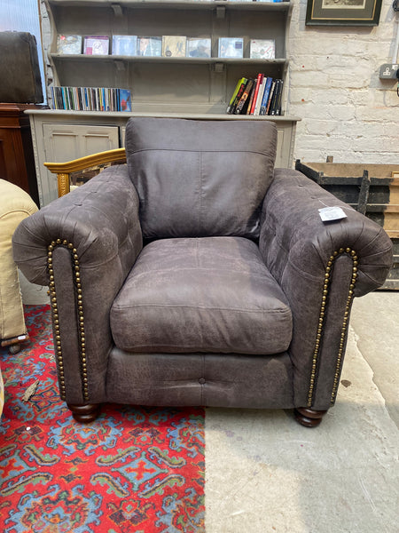 DFS Grey Faux Leather Armchair with Studded Detail