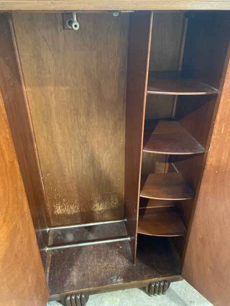Small Vintage Art Deco Burr Fronted Gentleman’s Wardrobe