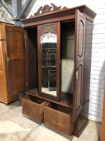 Antique Wardrobe with Walnut Panels