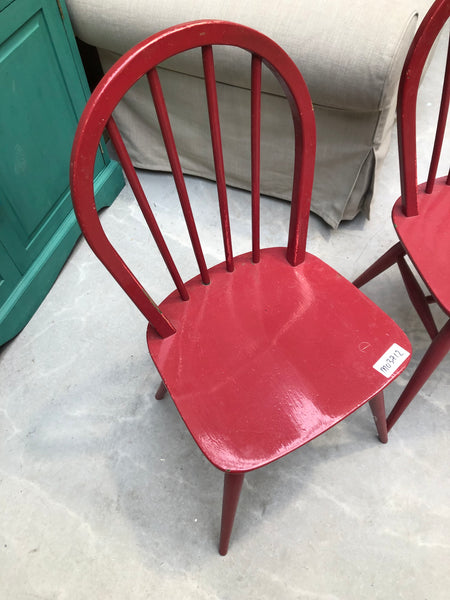 Pair of Red Painted Dining Chairs