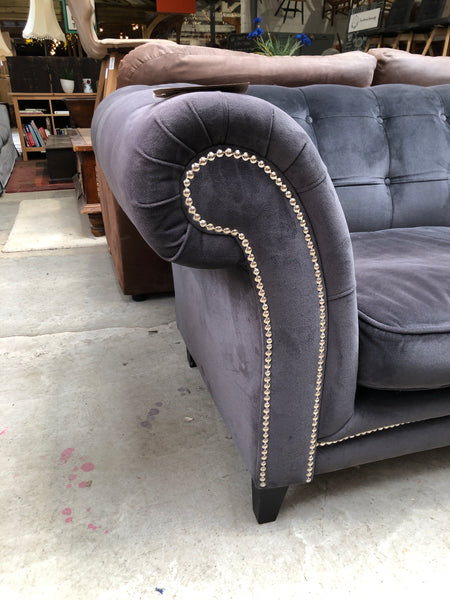 Chesterfield Style Grey Velvet Sofa