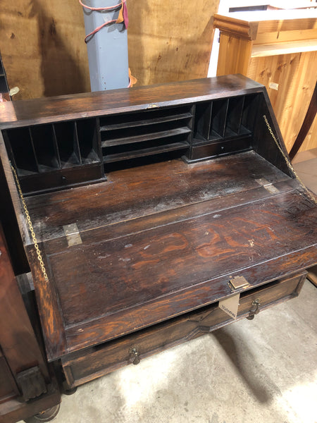 Vintage Oak Bureau With Barley Twist Legs