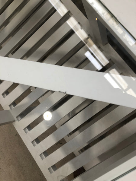 White Slatted Console Table with Glass Top