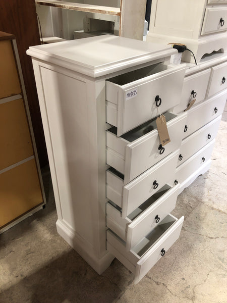 French Style White Painted Slim Tallboy