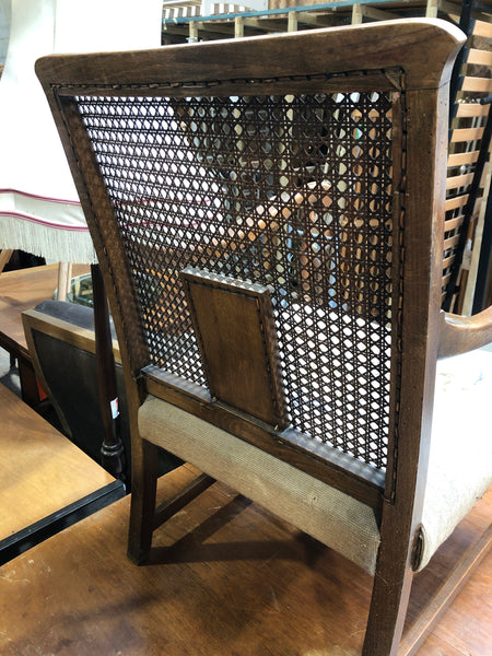 Antique Cane Back Needlepoint Seat Armchair