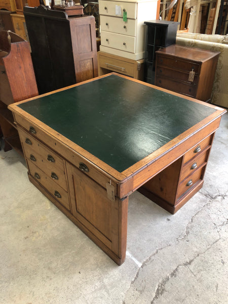Large Antique Leather Topped Oak Desk