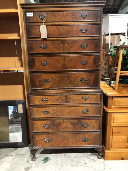Antique Walnut Fronted Chest on Chest Tallboy