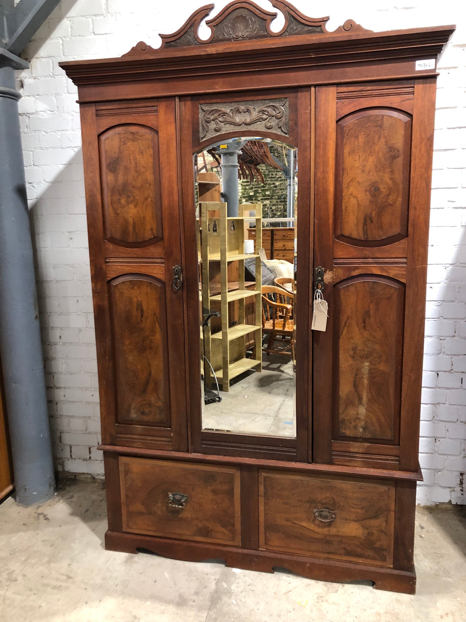 Antique Wardrobe with Walnut Panels
