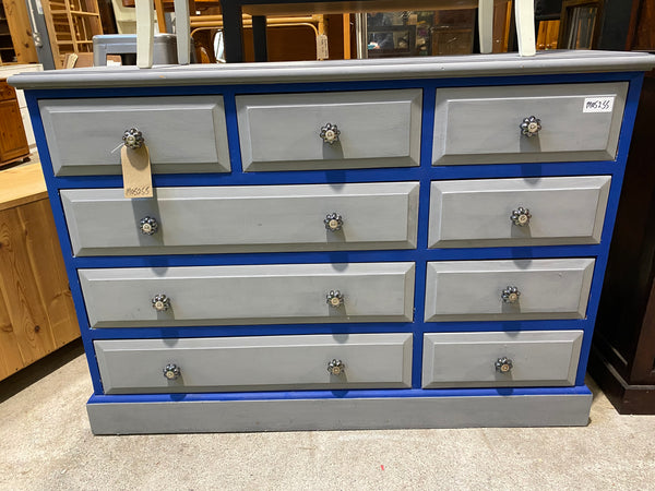 REF - Painted Grey & Blue Large Chest of Drawers