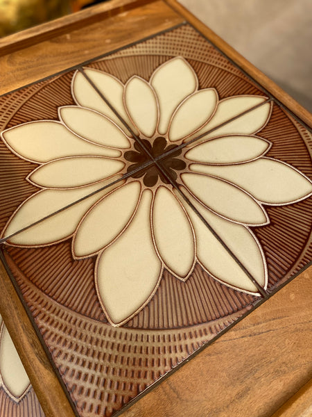 Set of 3 Nest Tables Teak and Tile