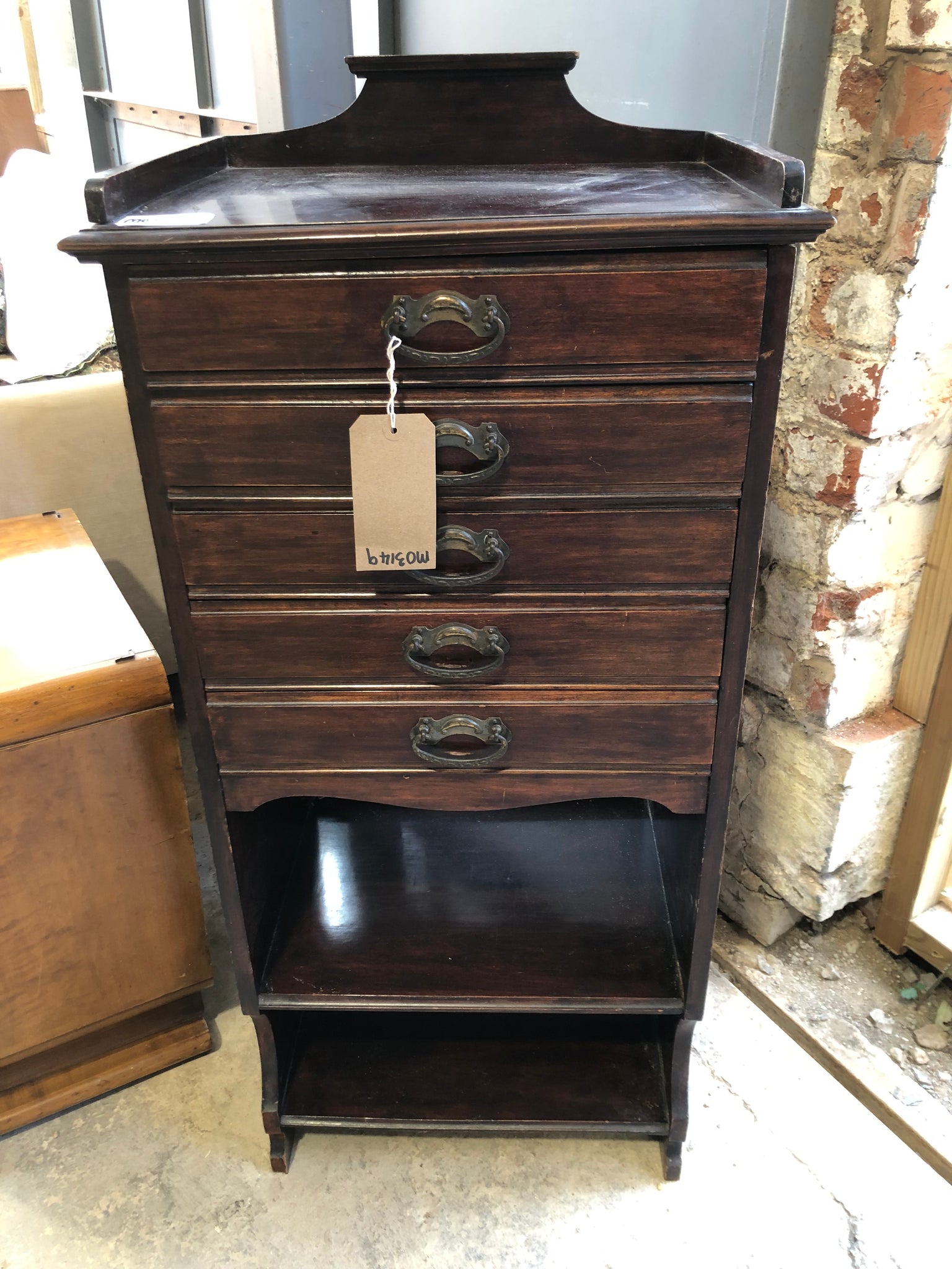 Antique Sheet Music Cabinet with Drop Drawer Storage