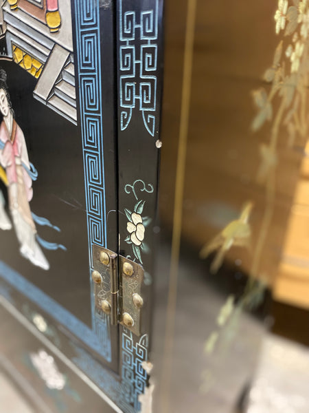 Chinese Mother of Pearl Black Lacquer Medicine Cabinet
