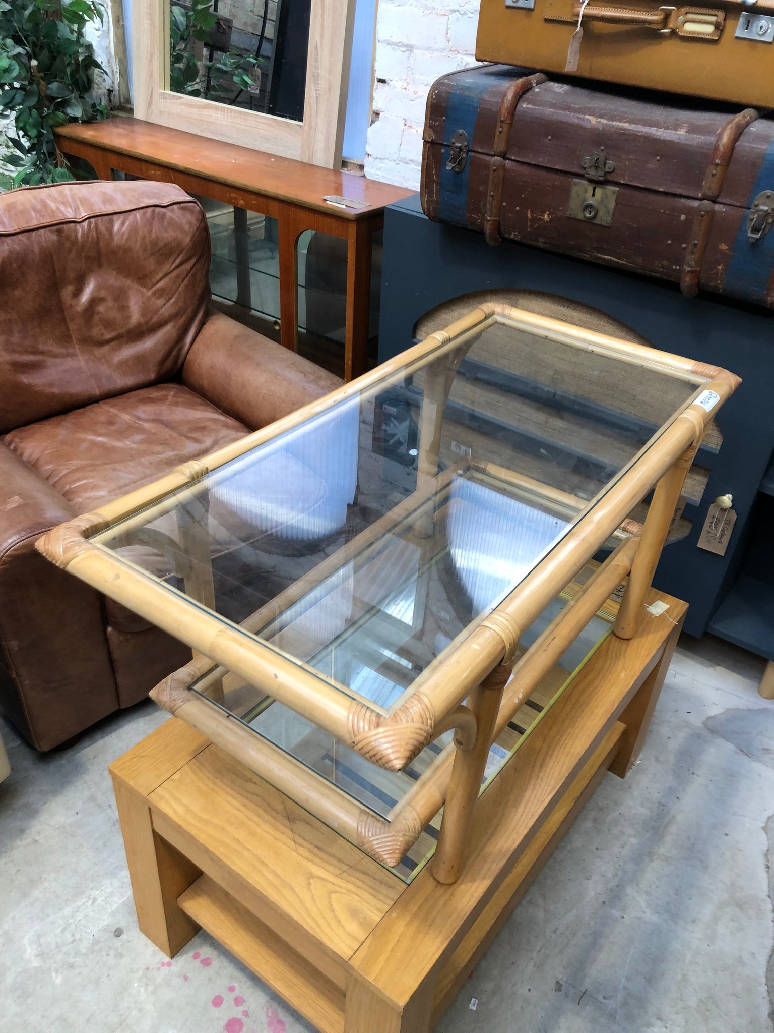 Bamboo Cane & Glass Coffee Table